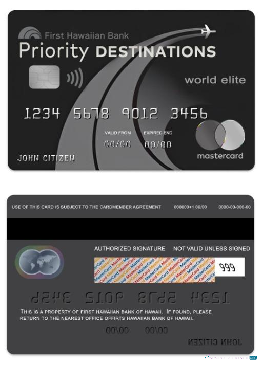 Download Hawaii Priority Destinations World Elite Credit mastercard Photoshop template